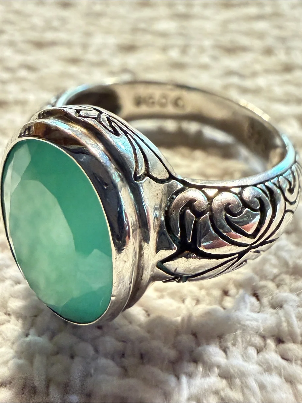Vintage Sterling Silver Rose Cut Green Chalcedony Janice Girardi Designs Size 10